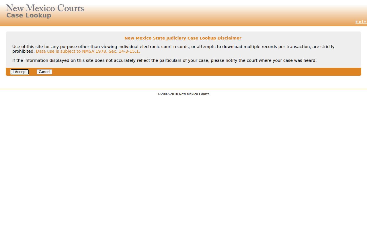New Mexico Courts Case Lookup search interface