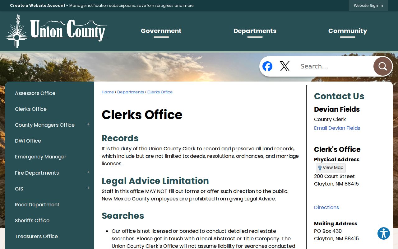 Clayton criminal records source page for the Union County Clerk